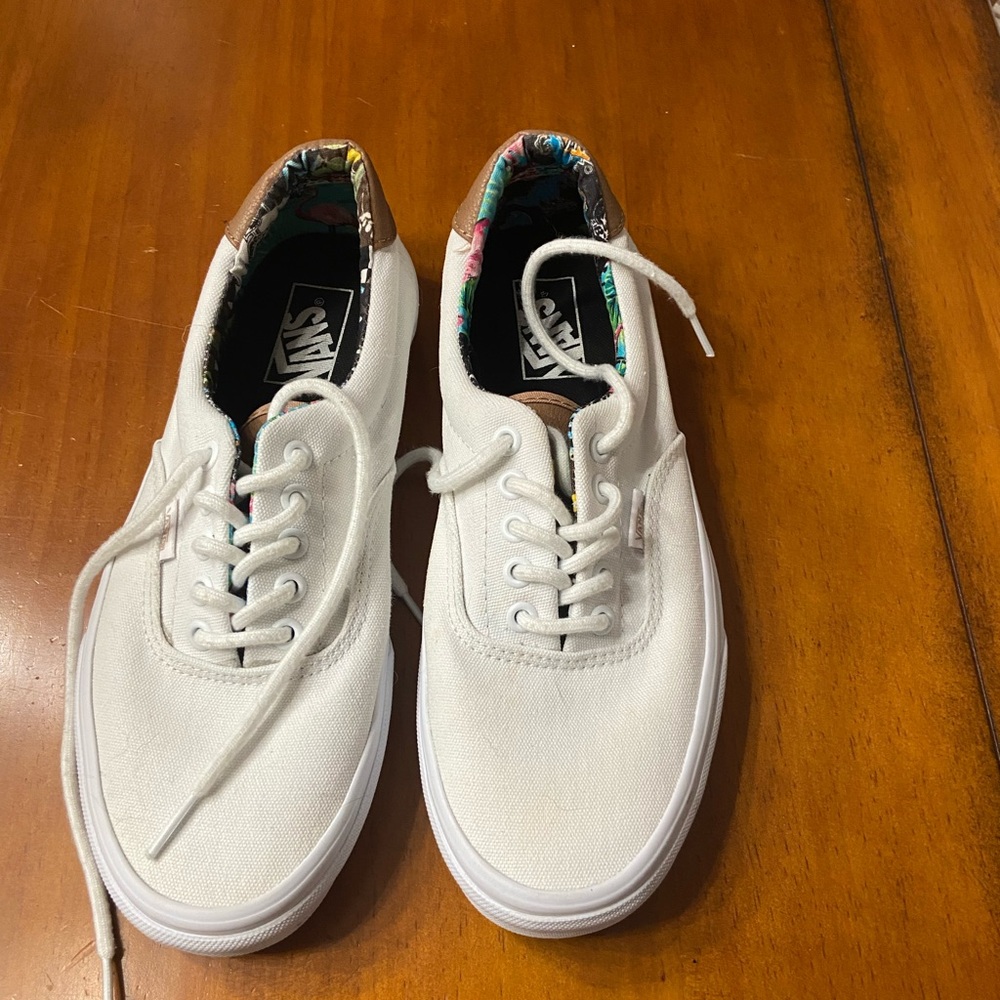 Vans Low-Top Canvas Sneakers - White with Multicolor Lining